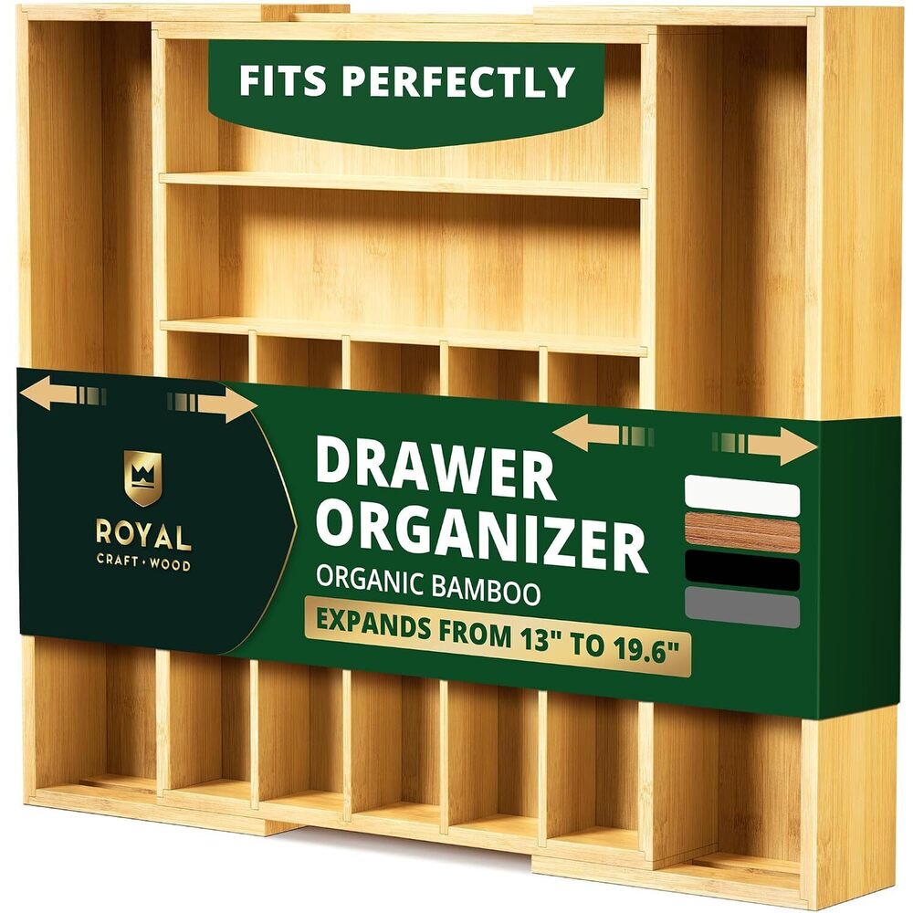 Luxury Bamboo Kitchen Drawer Organizer - Silverware Organizer